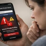 Private Instagram viewer scam warning on mobile phone